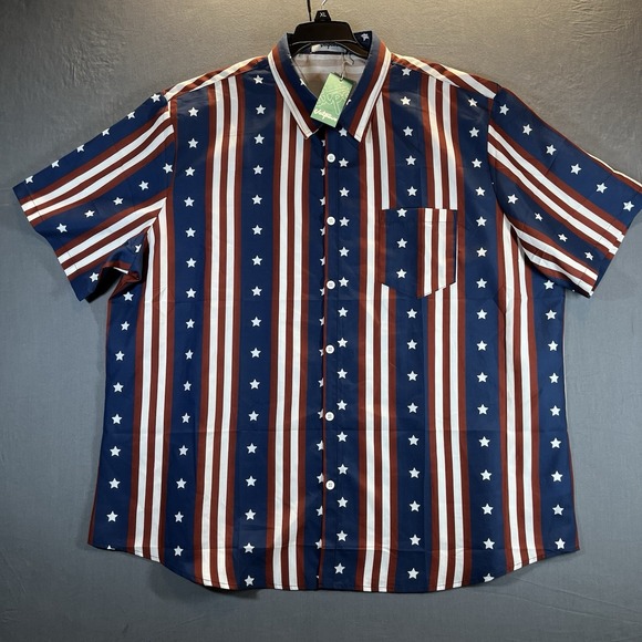 NWT Vatpove patriotic Short Sleeve Button-Up Shirt Size 2XL - Picture 1 of 7